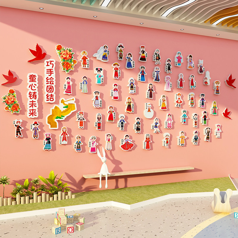 五十六56个民族团结图鉴环创幼儿园中心机构文化主题墙面成品贴纸,淘宝优惠券,粉丝福利购,淘宝优惠卷