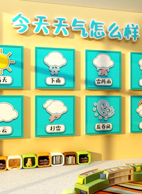 幼儿园墙面装饰天气预报气象站环创主题贴小托管班走廊大厅形布置