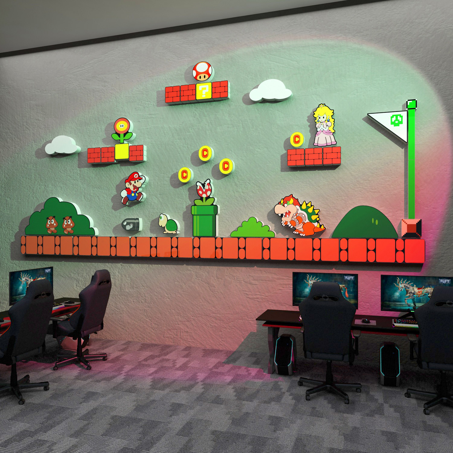 超级马里奥墙贴纸电竞游戏房间布置网吧装饰海报背景板挂画3d立体,淘宝优惠券,粉丝福利购,淘宝优惠卷