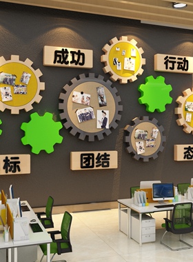 毛毡板贴展示办公室企业文化告栏荣誉司齿轮墙面照片装饰员工风采