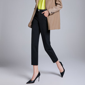 丽洁女裤休闲西装裤女春秋季新款修身显瘦直筒裤小个子西裤九分裤