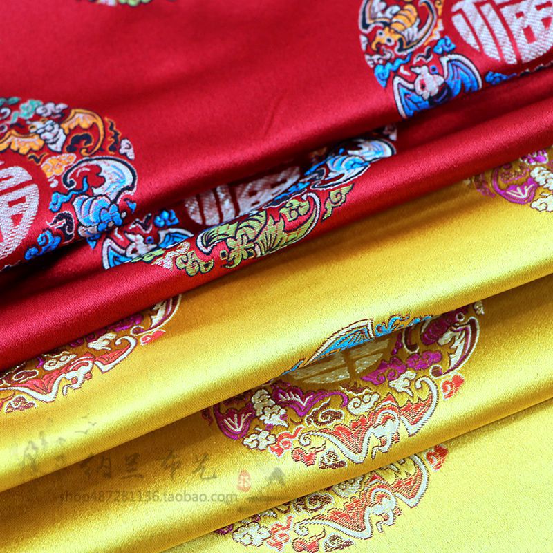 面宽150CM唐装服装面料现代中式织锦缎布料丝绸缎面料红福字沙发