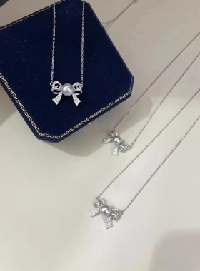 蝴蝶结少女款海水akoya真多麻珍珠项链银项链吊坠5-6mm轻奢高级