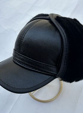 真牛皮帽子男帽护耳雷锋帽复古