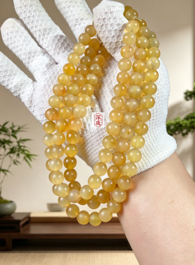 天然羊角108佛珠手串藏式老料