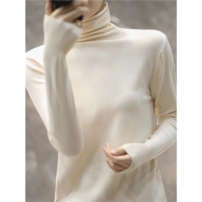 【反季】秋冬羊绒衫女堆堆领短款套头毛衣高领修身打底针织衫 - 图1