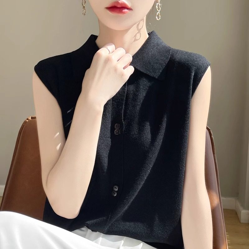 叠穿衬衫领无袖羊毛背心女西装开衫内搭翻领针织砍袖打底衫上衣夏,淘宝优惠券,粉丝福利购,淘宝优惠卷