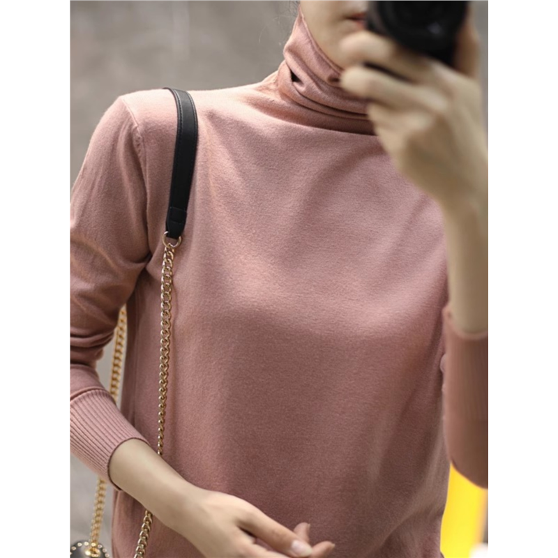 【反季】秋冬羊绒衫女堆堆领短款套头毛衣高领修身打底针织衫 - 图2