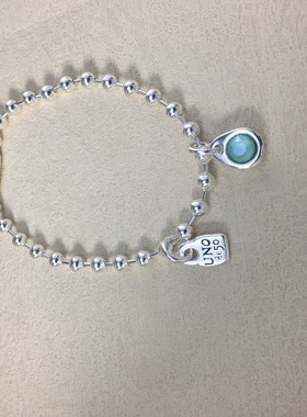 西班牙unode50轻奢复古银色手链绿色宝石吊坠女小众简约气质