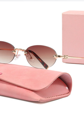 老钱风无边框浅色女款遮阳墨镜