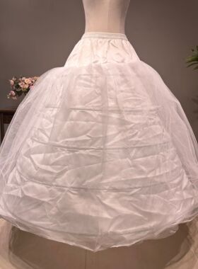 新娘5钢双层网纱超大蓬蓬钢圈婚纱裙撑公主齐地拖尾有骨松紧暴力