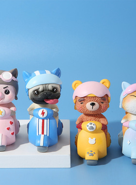 公仔摆件摩托小动物摇头车载装饰