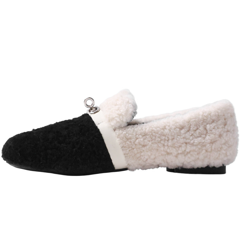 KAKA 法国客单款羊羔毛一体圆头中口一脚蹬鸳鸯撞色保暖平底鞋女,淘宝优惠券,粉丝福利购,淘宝优惠卷