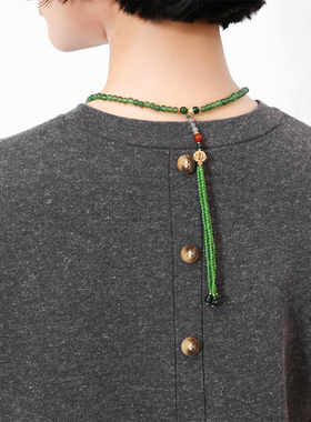 中式岫玉牌石台玉长款项链毛衣链