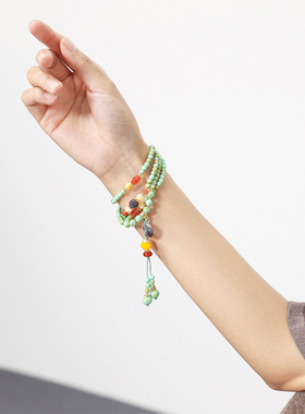 绿松石水晶平安扣项链多圈手串女
