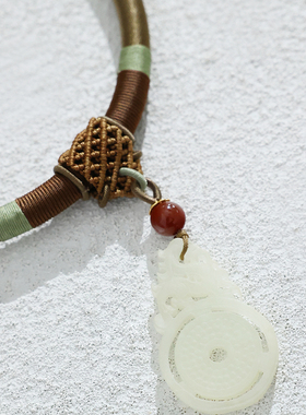 龙凤平安扣岫玉牌手编项链绳项圈