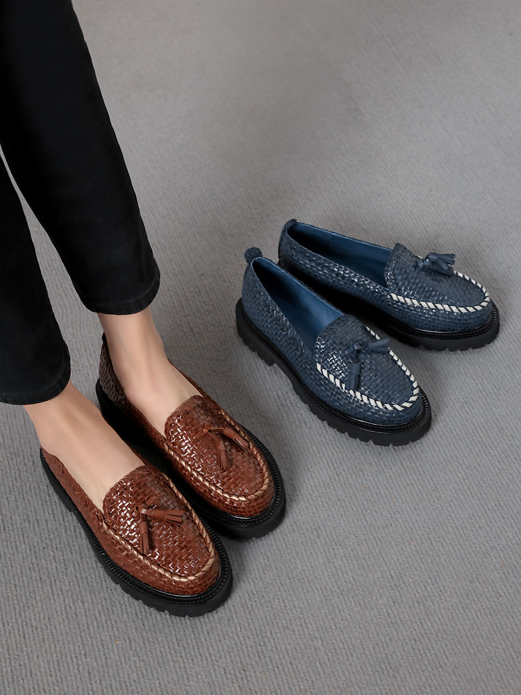 惬意摩登范！意大利客单编织羊皮圆头中口四季英伦厚底女乐福鞋特,淘宝优惠券,粉丝福利购,淘宝优惠卷