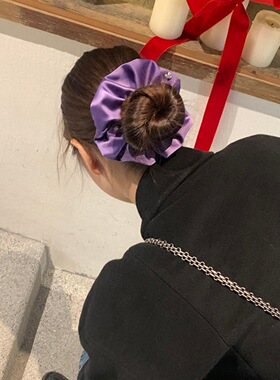 温柔紫色缎面大肠发圈气质法式丝绸头发绳皮筋发饰柔软复古不伤发