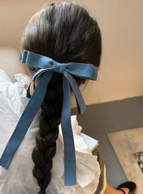 蓝色牛仔布艺飘带蝴蝶结发夹韩版顶夹质感发饰公主甜美头饰新款