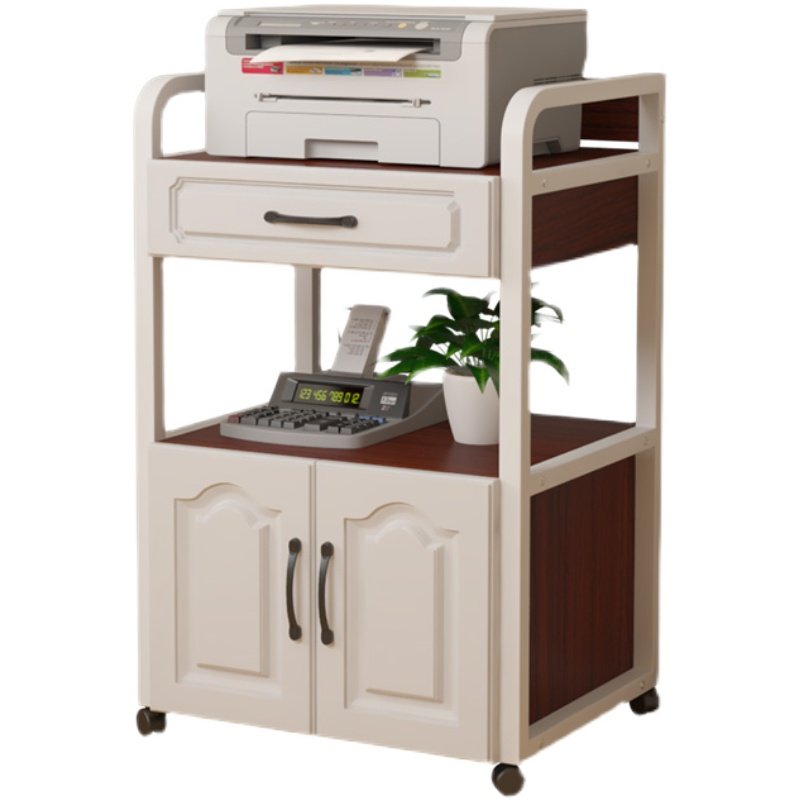 新款打印机架落地多层办公室置物架家用简约桌边收纳架带柜白色,淘宝优惠券,粉丝福利购,淘宝优惠卷