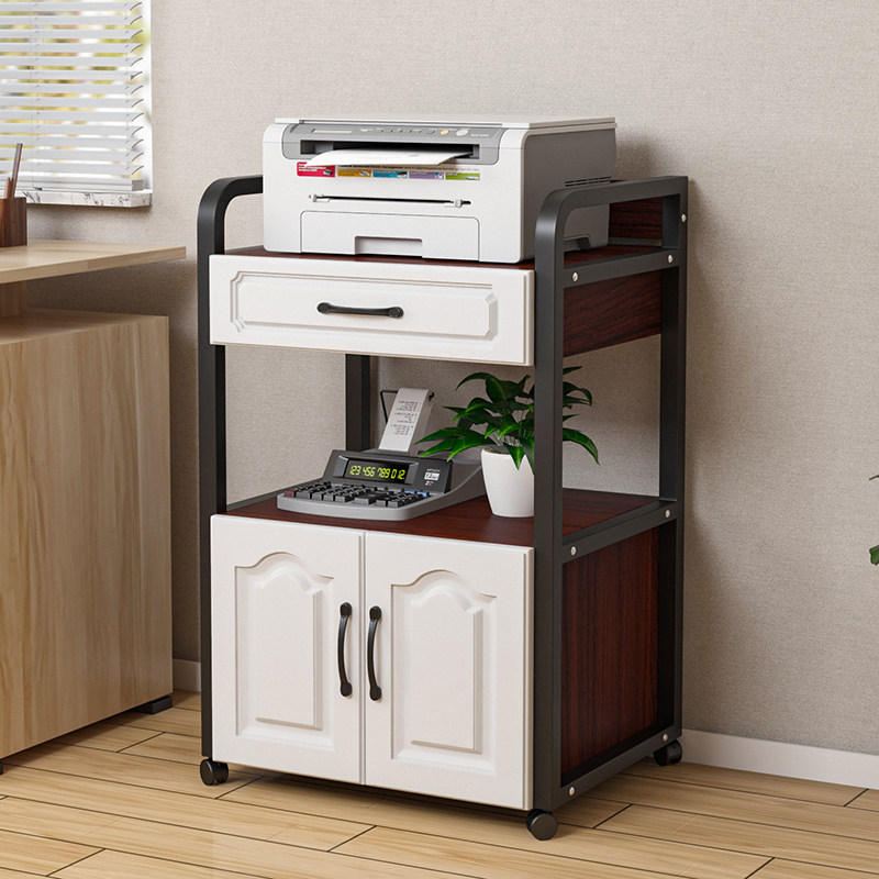 新款打印机架落地多层办公室置物架家用简约桌边收纳架带柜白色,淘宝优惠券,粉丝福利购,淘宝优惠卷