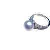 Natural fresh water comparable to Australian white perfect round ring ring pearl live mouth extra large single 11-12mm pure silver