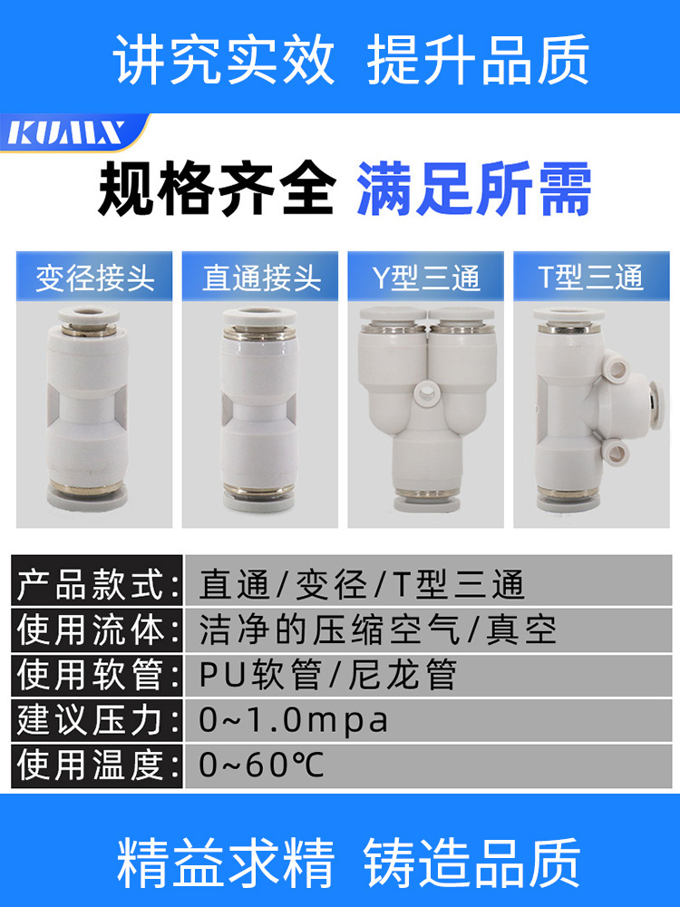 白色PU16直通三通快插气管快速PG接头PV4/PE6/PZA8/PY10/PK12/PKG - 图2