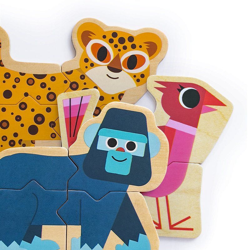 Djeco丛林动物磁铁磁性拼图1-2-3岁磁力木质积木宝宝认知益智玩具,淘宝优惠券,粉丝福利购,淘宝优惠卷