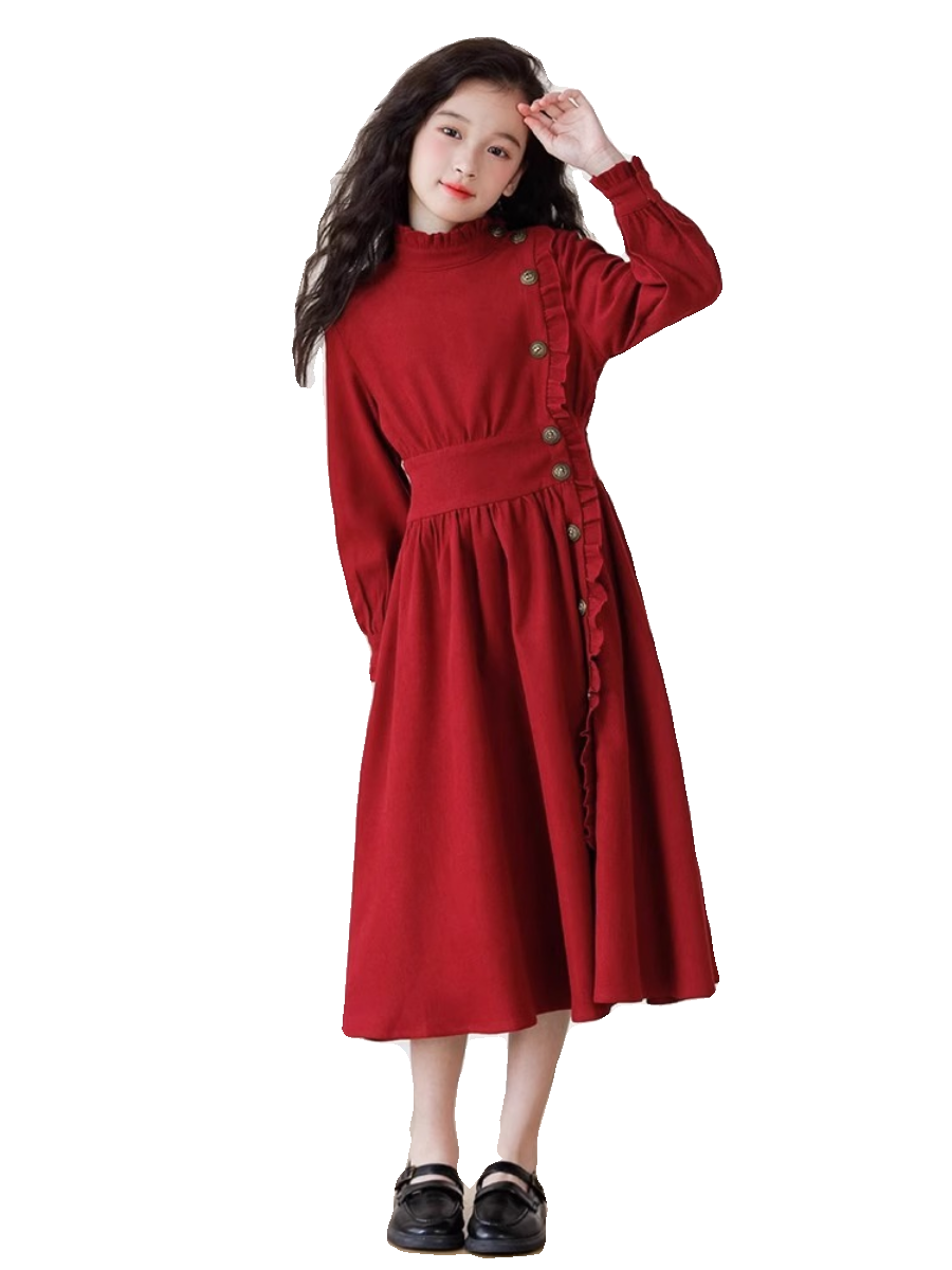 英国next music女童红色连衣裙秋冬装过年礼服中大童新年加绒裙子,淘宝优惠券,粉丝福利购,淘宝优惠卷