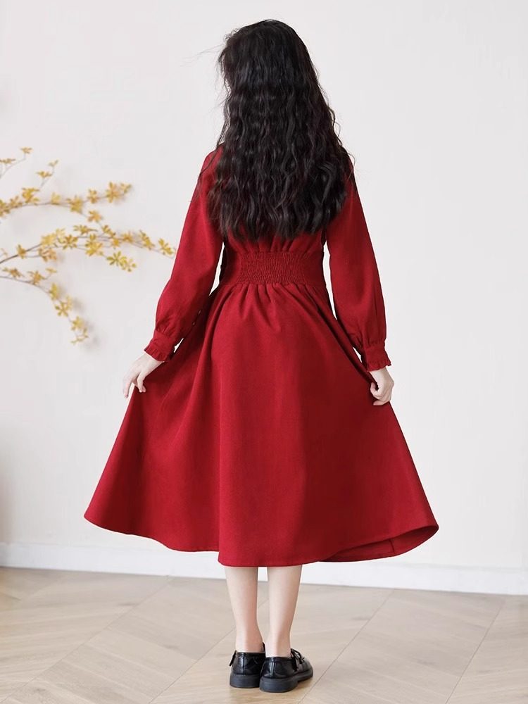 英国next music女童红色连衣裙秋冬装过年礼服中大童新年加绒裙子,淘宝优惠券,粉丝福利购,淘宝优惠卷