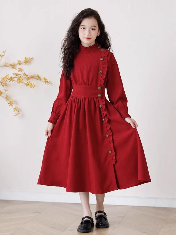 英国next music女童红色连衣裙秋冬装过年礼服中大童新年加绒裙子,淘宝优惠券,粉丝福利购,淘宝优惠卷