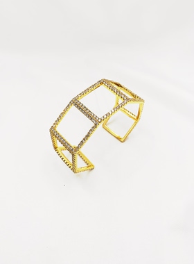 Purification Garcia轻奢个性几何设计镂空镶钻手镯厚金电镀