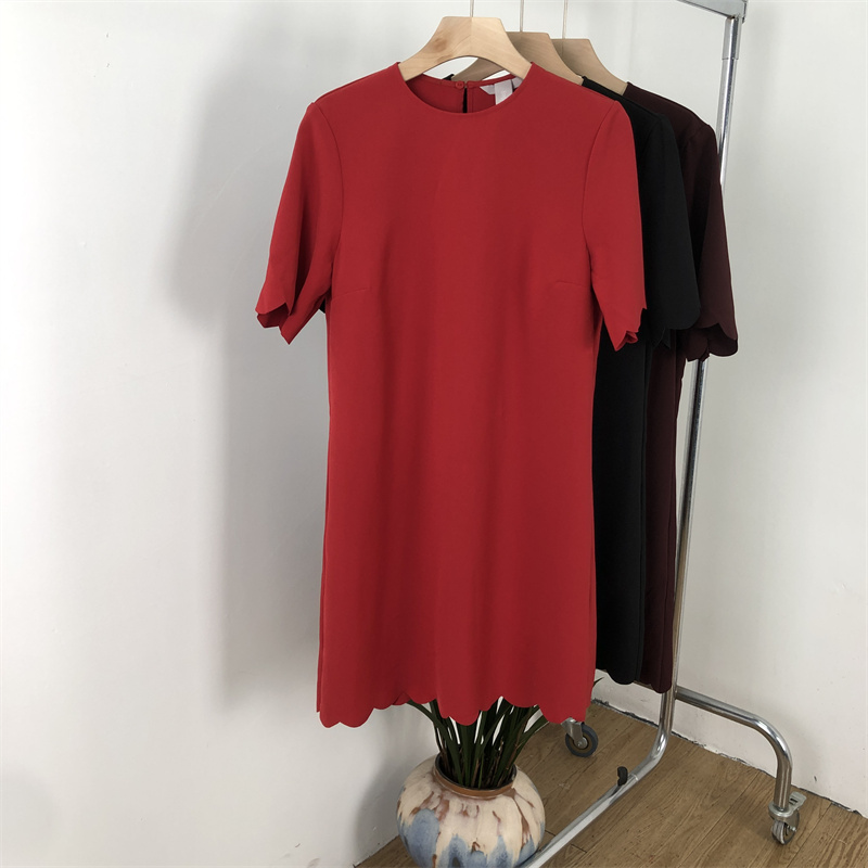 外贸欧美 捡漏 波浪花边 简约宽松版大码连衣裙 - 图1