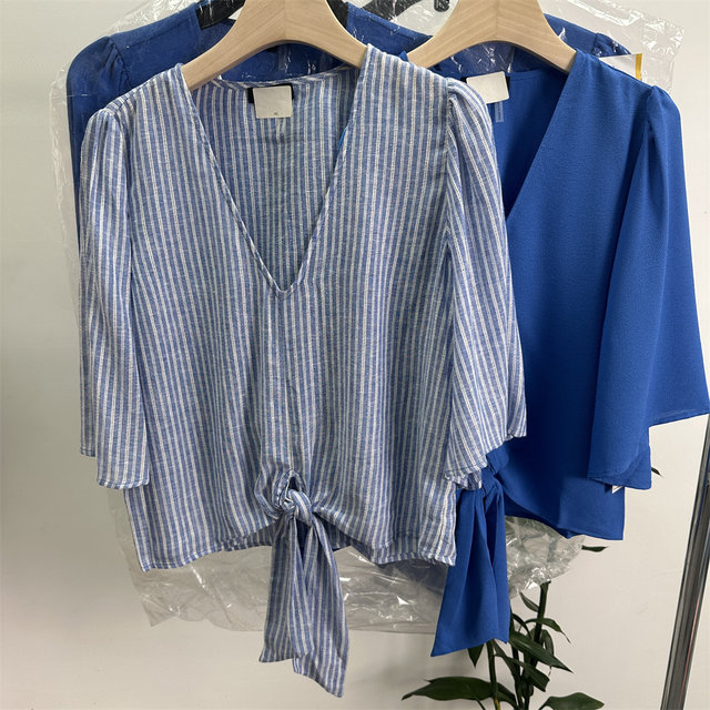 Casual European and American pullover three-quarter sleeve lace-up shirt