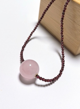 D480# 天然紫牙乌石榴石粉水晶吊坠锁骨链20mm 紫牙乌项链3mm