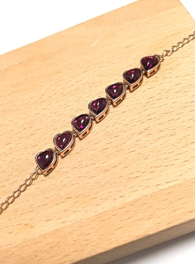 n104# S925通体纯银紫牙乌石榴石心型手链 单颗9*7.5*4.5mm