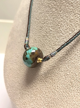 D471# 天然原矿绿松石高瓷胖墩平安扣吊坠锁骨链17.8*13.8mm