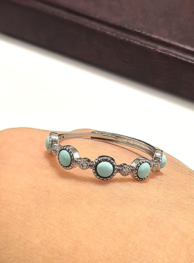 G33# 天然原矿绿松石戒指 排戒 S925银托