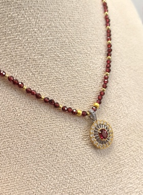 D1467# 通体S925纯银双色镀金精工镶嵌紫牙乌石榴石吊坠13*5mm