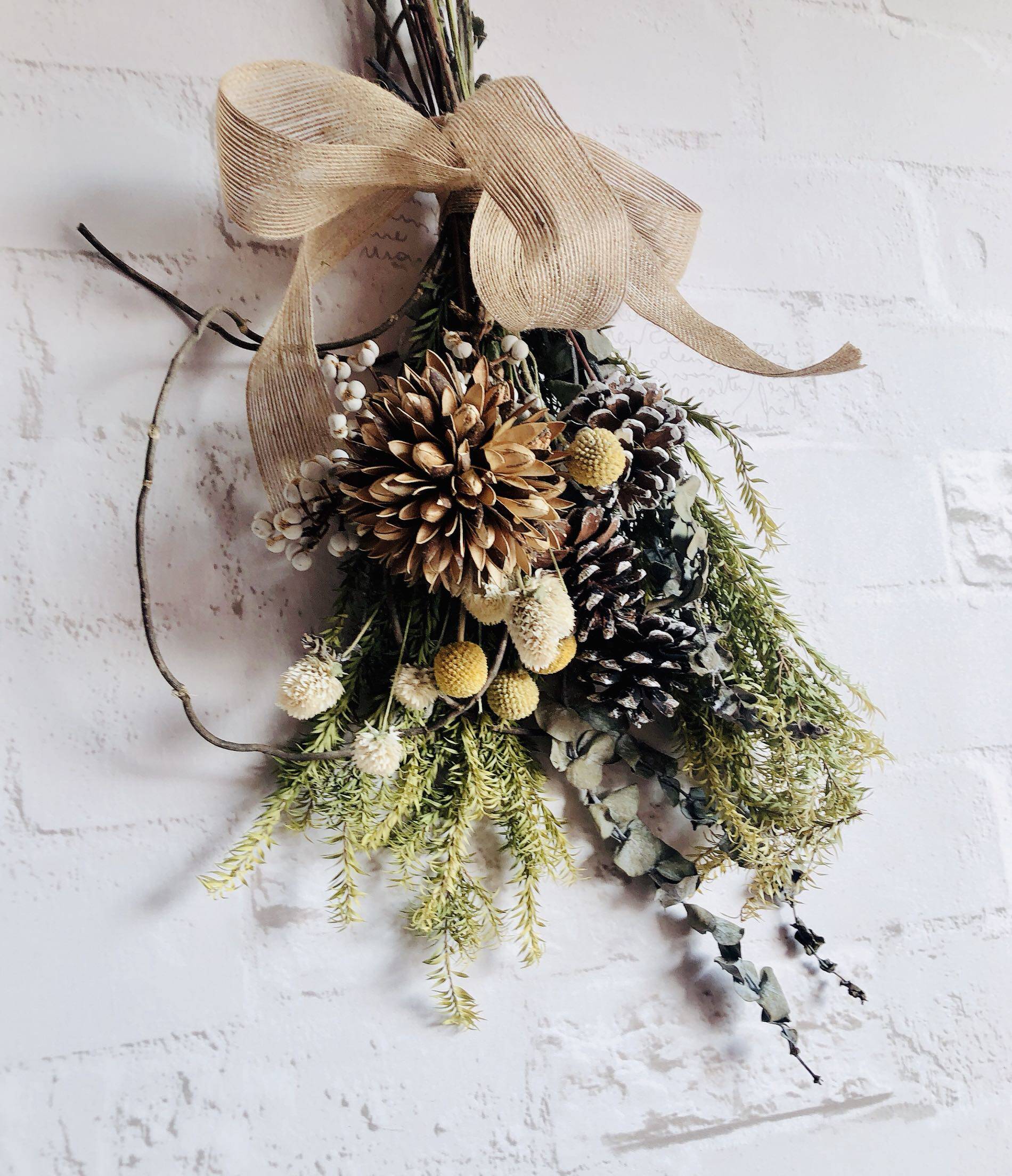 乡村花艺复古倒挂干花千层黄金球尤加利松果干花束客厅艺术花束 - 图2