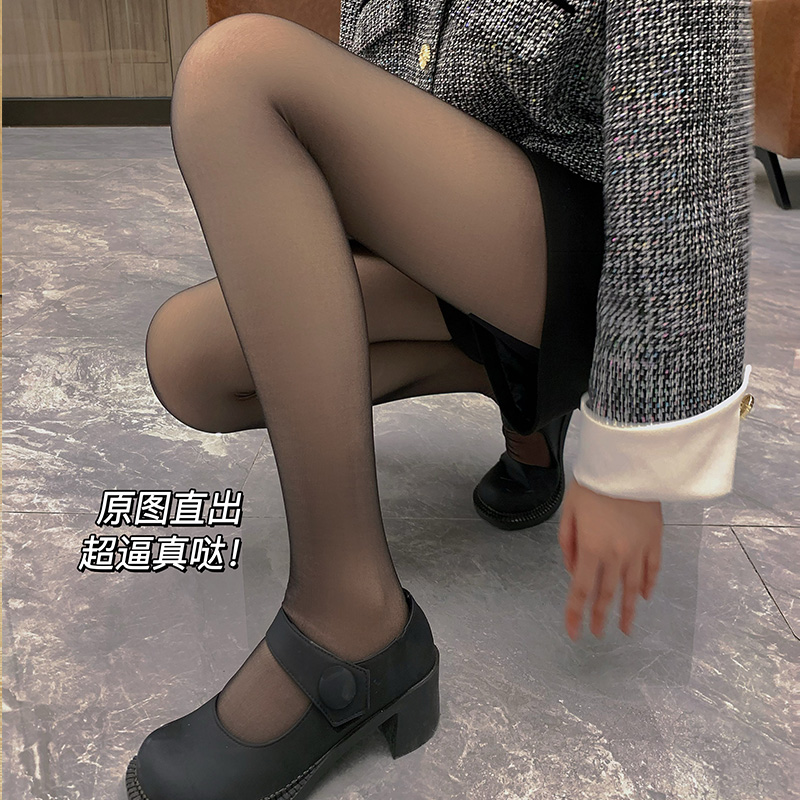 七阿嬷加绒黑丝光腿神器双层假透肉保暖透肤加厚JK性感薄款连裤袜 - 图2