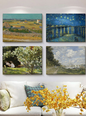 盈浩莫奈梵高名画手绘油画丰收麦田风景画客厅餐厅装饰画玄关挂画