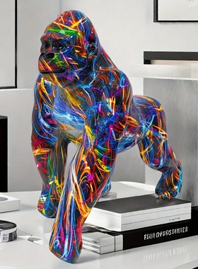 跨境欧美涂鸦猩猩树脂工艺品摆件家居客厅电视柜展厅桌面装饰礼物