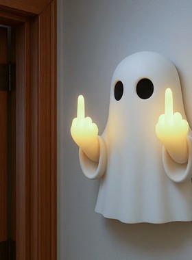跨境万圣节幽灵中指发光小夜灯门廊卧室阳台氛围布置装饰品挂件