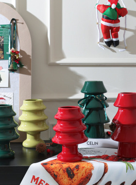 圣诞节礼物姜饼人陶瓷花瓶中古高级感插花小花瓶跨境创意装饰摆件