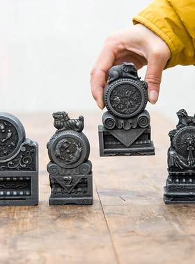 新中式抱鼓石门墩家居客厅桌面小摆件复古做旧工艺品纯手工