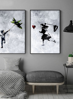班克斯装饰画Banksy潮牌涂鸦艺术壁画沙发背景墙客厅卧室装饰画