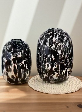 水墨抽象派现代半透明琉璃花瓶装饰中古风样板房摆件水养鲜花花器