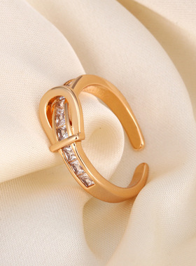 钛钢微镶锆石轻奢开口戒指小众设计时尚百搭