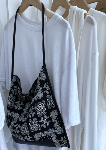 春夏新款拼接图案复古托特包大容量民族风腋下包腰果图腾单肩布 - 图0